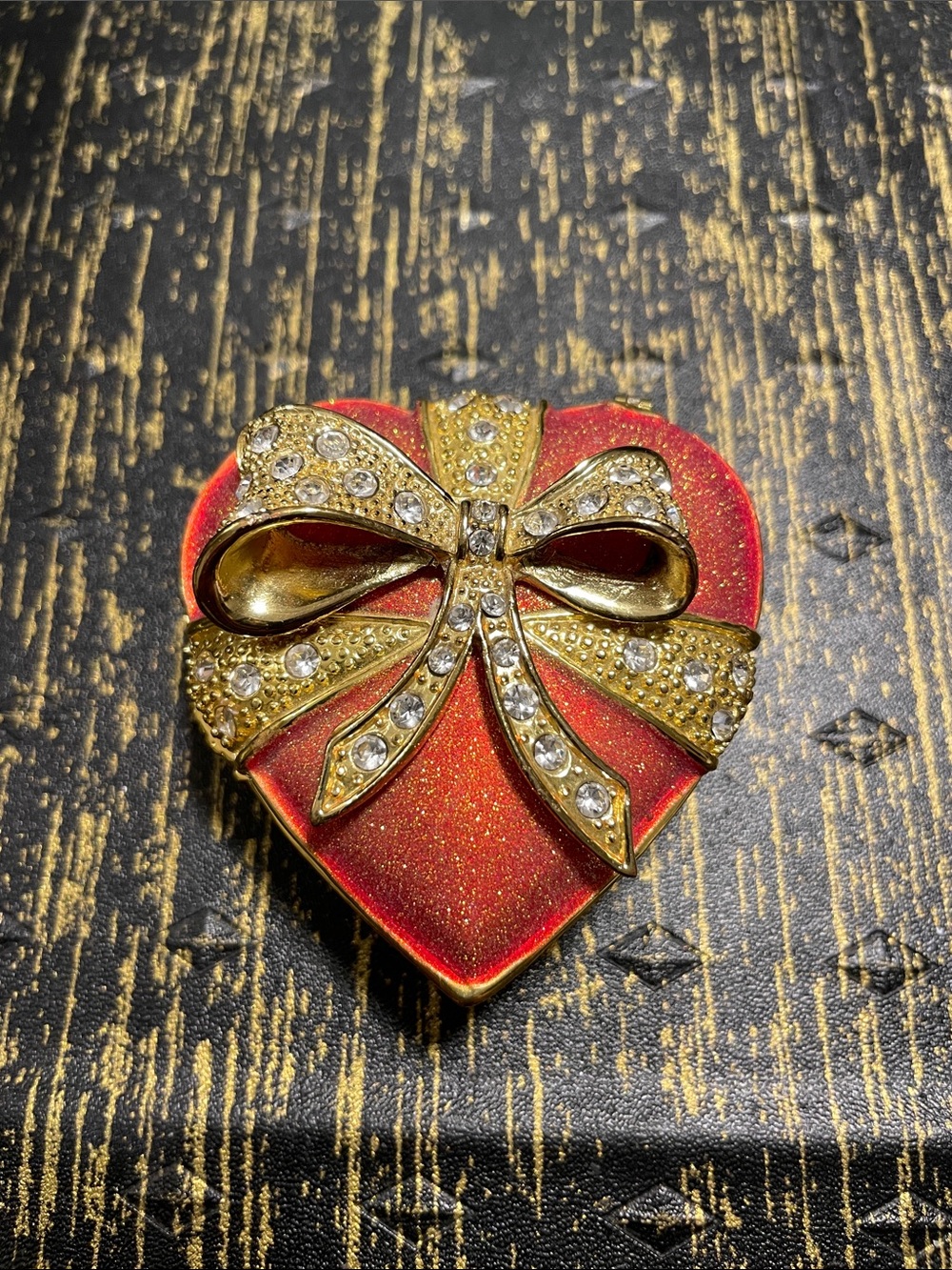 Gold Bow Heart Trinket Box